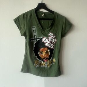 Mac Dre Shirt Womens XS Green Bay Area Rap Tee Glitter Graphic Hip Hop Legend